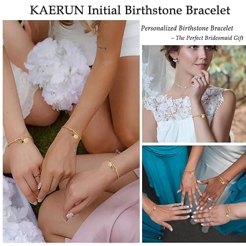 Initial Birthstone Gold Bracelets for Women Trendy 14K Gold Plated Letter A-Z Initial Charm Bracelet Tie the Love Knot Adjustable Cuff Bangle Birthstone Bracelets Birthday Bridesmaid Proposal Gifts thumbnail 3