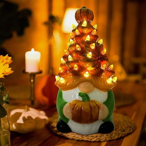 Hexagram Fall Decorations for Home, Fall Gnomes Ceramic Tree Decor | Green Gnome Pumpkin Table Decor, Ceramic Tree Centerpieces Decorations Indoor thumbnail 2