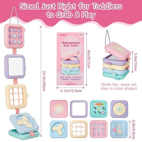 GRESEESM Montessori Toys for 1 Year Old Girls Gifts, Toddler Busy Board, Baby Learning Travel Sensory Toys for Toddlers 1-3, 1st Birthday Gifts, Easter Basket & Stocking Stuffer, Macarons thumbnail 2
