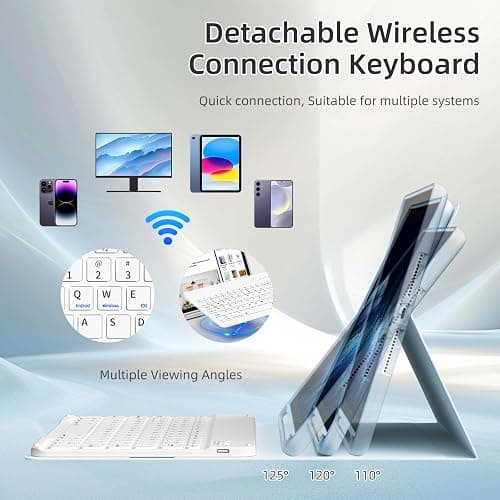 KVTVOU Case With Keyboard for iPad 9th / 8th / 7th Generation 2021/2020/2019 10.2 Inch, Soft TPU Case with Pencil Holder, Magnetic Detachable Bluetooth English Keyboard for iPad 9/8/7, White Ice thumbnail 5