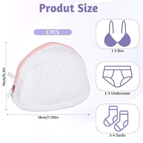 Giantree 3 Pcs Bra Washing Bags, Mesh Wash Bag for Bras with Zipper, Large Bra Washing Bags for Laundry, Bra Laundry Bags for Washing Machine Women Lingerie Bags Wash for Washing Delicates thumbnail 2