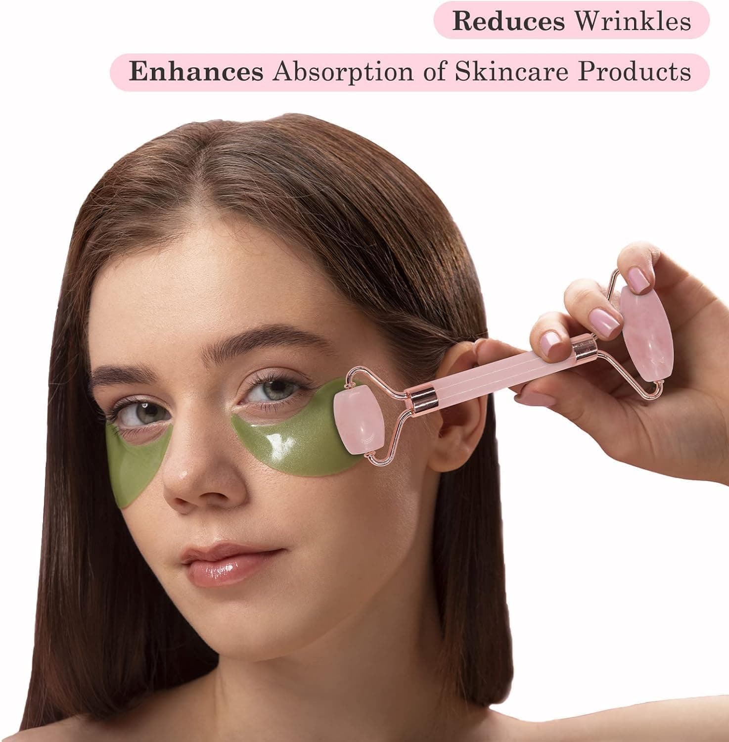 LGLAU Jade Roller and Gua Sha Stone Massage Tool Set, Natural Rose Quartz Jade Face Roller Stone for Skin Care Anti Aging, De-Puffing, Detoxifying, Brightening, and Refreshes Skin Tool (Pink) thumbnail 3