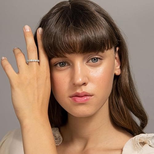PAVOI 14K Gold Plated Eternity Ring for Women - Square-Cut Cubic Zirconia Rings - Stackable Love Wedding Band thumbnail 4