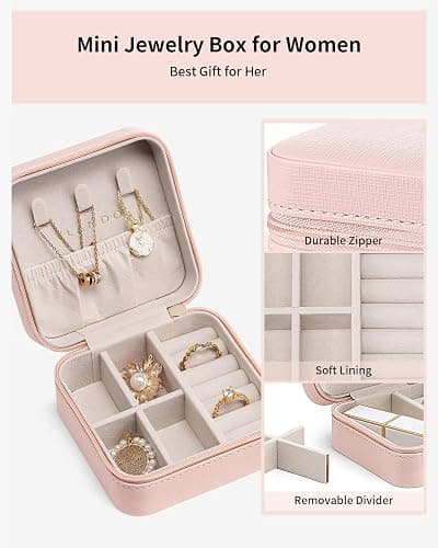 VLANDO Travel Jewelry Case - Teacher Appreciation Gifts for Women - Small Jewelry Travel Organizer Box Travel Essentials Gift for Teen Girl Women - Pink thumbnail 5