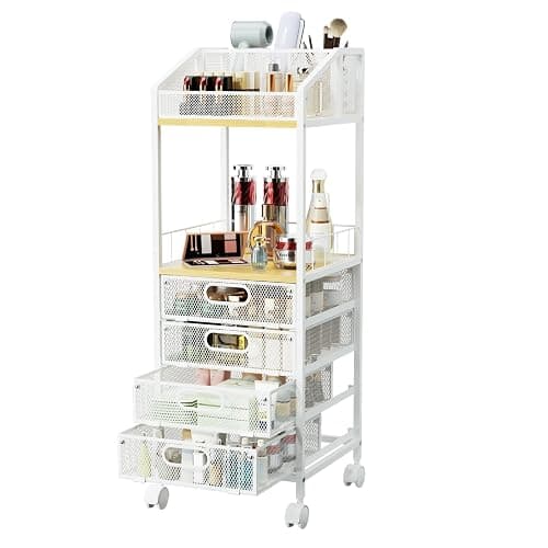 HapiRm Makeup Organizer Storage Cart - Floor Skincare Make Up Storage with 4 Drawers, Rolling Makeup Cart Vanity Organizer Cosmetics Display Cases Holder for Skin Care Perfume Nail Polish - Image 1