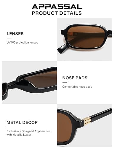 Appassal Retro Rectangular Sunglasses for Women Vintage Fashion Trendy Funny Small 90s Square Sunnies 2024 AP3698 thumbnail 5