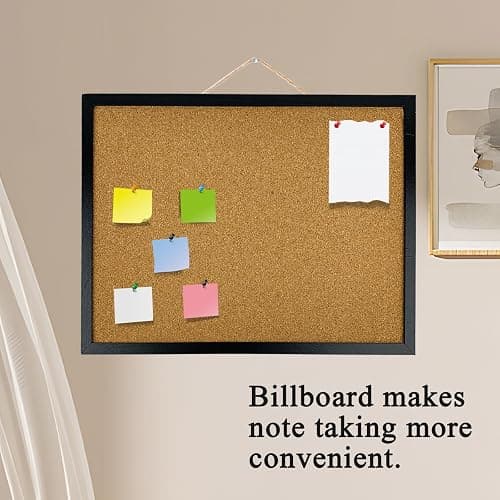 GDMINLO Black Cork Bulletin Board, 17.7 X 13.3 inches with Oak Wood Finish Frame, for Wall Office Home and School (Pins, Eye Bolts, gaskets, Screws) thumbnail 5