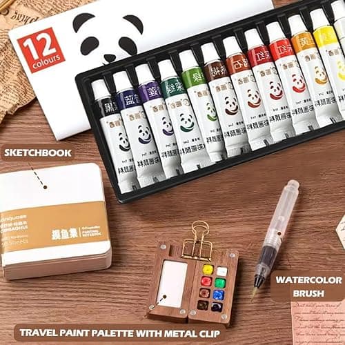 Pocket Artist Watercolor Travel Set, Travel Paint Palette, Wooden Paint Palette Travel Kit, Mini Portable Watercolor Palette with Clip for Artists Painters Students (12 Colors 8 Grid Set) thumbnail 5