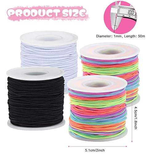 Pluralla 1mm Elastic Bracelet String 4 Rolls Strong Stretch Cord 660FT | Durable Elastic Cord, Black White 2 Rainbow, Easy Knotting, Fits Most Bead Sizes, for DIY Bracelet Necklaces Making and Kandi thumbnail 3