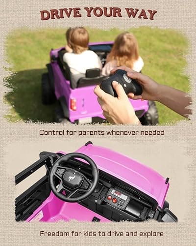 First Ride On 24V Ride on Toys for Big Kids, Licensed Ford Bronco Base 2 Seater Ride on Car with Remote Control, Girl Ride on Truck w/Seat Belts, 3 Speeds, Spring Suspension and Bluetooth (Pink) thumbnail 5