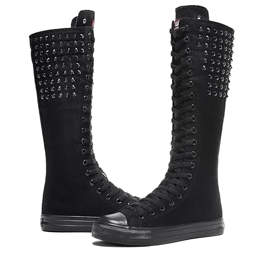 Momuk Long Rivet Knee High Canvas Boots Punk Style for Women & Girls thumbnail 2