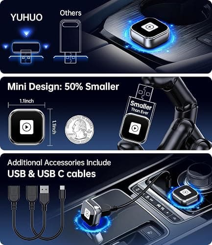 YUHUO Wireless Carplay Adapter, 2025 Upgrade Mini USB Design for Car Play & Android Auto, Easy Use Fast Stable Connection for iPhone - A10 Carplay thumbnail 3