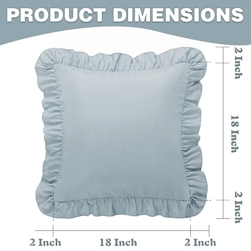 KKJIAF Ruffle Pillow Cases 18x18 Inches, Dusty Blue Square Ruffled Pillow Covers Set of 2, Microfiber Wrinkle Resistant Pillow Shams with Envelope Closure for Sofa Bed Living Room thumbnail 2
