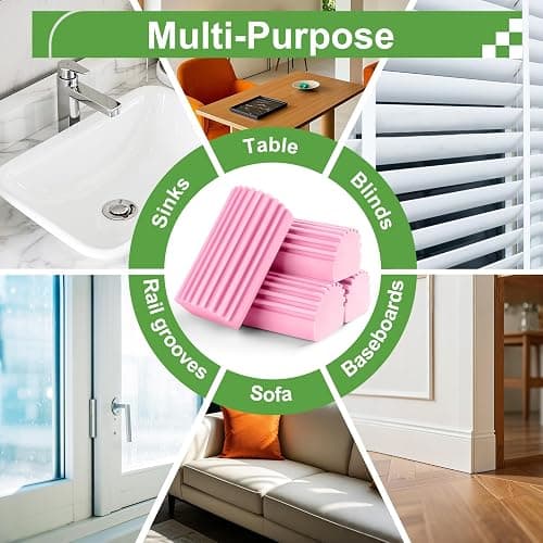 Jeymei Damp Clean Duster Sponge,4Pcs Pink Dust Sponge for Cleaning | Damp Dusting Sponge with Ridges,Baseboard Cleaning Tool,Reusable Wet Duster Sponge,Household Cleaning Sponges for Blinds thumbnail 5
