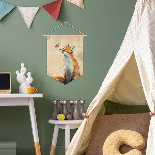XYDEG Woodland Nursery Decor,Fox Fall Decor Canvas Banner,Kids Room Decor,Canvas Banner For Kids room,Canvas Hanging Pennant Flag Banner For Bedroom Classroom,Gift For Fox Lover - Fox thumbnail 6