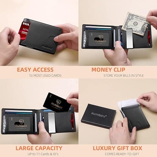 RUNBOX Slim Wallets for Men - Leather Money Clip Mens Wallet - RFID Blocking Front Pocket Bifold Wallet - Thin Credit Card Holder with Gift Box thumbnail 3