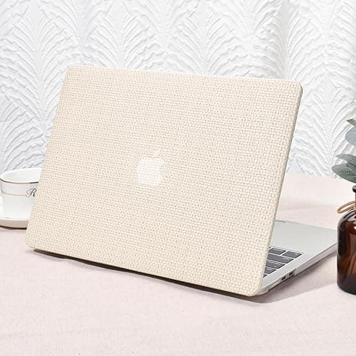 Seorsok Compatible with MacBook Air 15 inch Case 2025 2024 2023 Release A3241 M4 A2941 M2 M3 A3114 Touch ID,Elegant Leather Plastic Hard Case Transparent Keyboard Cover,Beige Woven Fabric - Air 15( A3241 A2941 A3114) - Beige