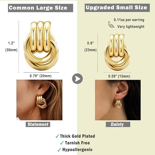 NIXMAX Chunky Small Knot Earrings Gold Silver Geometric Earrings for Women Dainty Gold and Silver Plated Dangle Drop Earrings Hypoallergenic and Lightweight Fashion Trendy Jewelry Gifts thumbnail 5