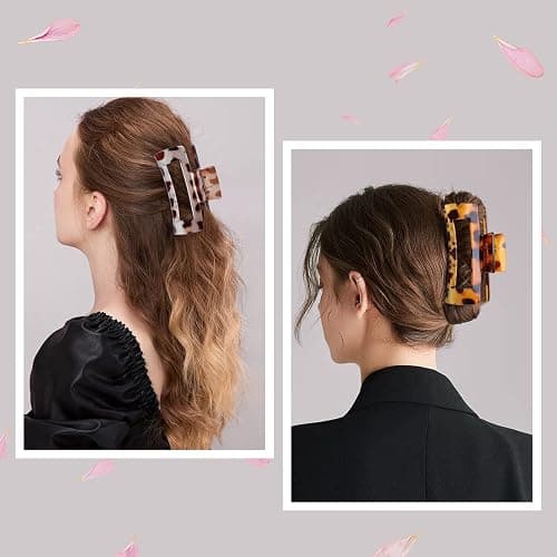 Mandydov 8 Pcs Large Hair Claw Clips 4.1 Inch Non-slip Big Square Matte Claws Leopard Print for Women, Strong Hold Banana Clips for Thick Thin Hair thumbnail 4
