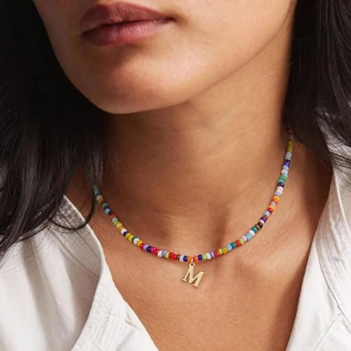 Yoosteel Christmas Gifts for Teen Girls Kids - Colorful Beaded Initial Necklace for Girls Jewelry A-Z Letter Choker Necklace Birthday Gifts Stocking Stuffers for Teenage Girl Women Gifts thumbnail 4