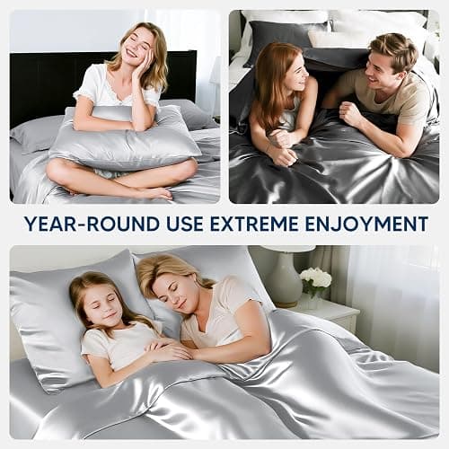 Tokokimo Satin Sheets Queen Size 4 PC - 16" Deep Pocket Silky Soft Bed Sheets, Wrinkle-Free Satin Silk Sheet, Hair & Skin Saver Bed Sheets Set with 1 Fitted Sheet, 1 Flat Sheet, 2 Pillow Cases thumbnail 7