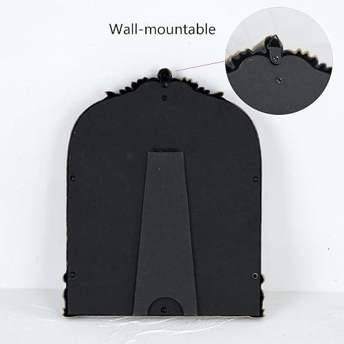 LuHeToz Vintage Gold Plastic Arched Makeup Mirror, Standing, Hanging or Wall Mount, Bathroom, Living Room, Bedroom Decorative Mirror (Bronze-10.6x8.6 inch) thumbnail 4