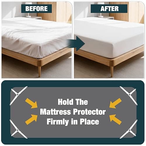 WHISPERING WONDER 4 Pack Adjustable Elastic Straps with Metal Clips, Bed Sheet Fasteners, Bedding Suspenders for Mattress Covers, Bed Corner Holders and Keepers (White) thumbnail 6