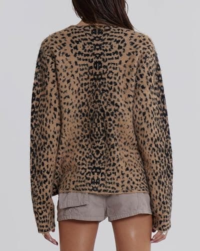 Women Leopard Print Long Sleeve V Neck Button Down Sweater Cardigan Casual Knit Lightweight Fall Winter Outwear Tops thumbnail 5