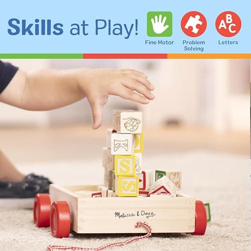 Melissa & Doug Classic ABC Wooden Block Cart Educational Toy with 30 1-Inch Solid Wood Blocks, Multicolor thumbnail 5