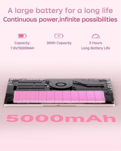 Zrasu 14" Pink Laptop Computer, Win11, Pentium Gold 6500Y (Up to 3.4GHz), 8GB RAM 256GB SSD, WiFi 5, BT 5.0, Portable Notebook for Study, Work, Entertainment thumbnail 6