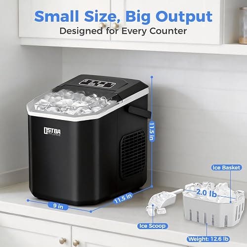 OSTBA Countertop Ice Maker Machine, Portable Ice Maker Makes 9 Bullet Ice Cubes in 6 Minutes, 26Lbs/Day Ice Makers Countertop with Self-Cleaning, Compact Mini Ice Maker for Home Kitchen RV Party thumbnail 7