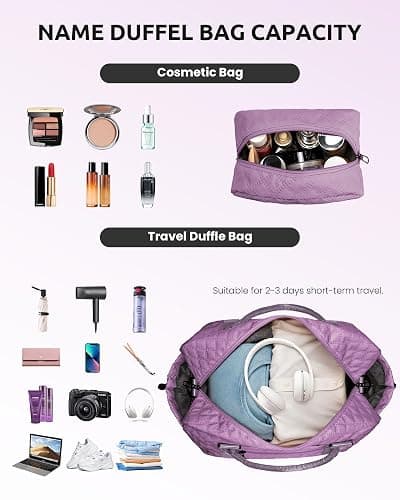 Vogewood Gift for Women-Initial Teenage Girl Duffle Bag with Shoe Compartment, Personalized Weekender Bag, Monogram Overnight Bag for Kids, Letter Travel Bag with Makeup Bag, Gift for Women (Letter A) thumbnail 4