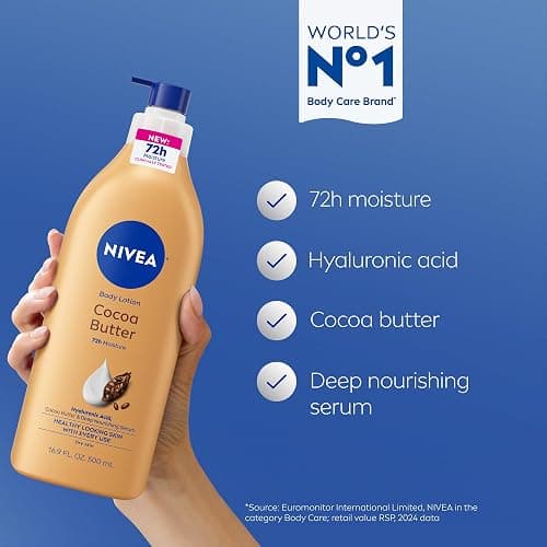NIVEA Cocoa Butter Body Lotion for Dry Skin with Hyaluronic Acid, 16.9 Oz | Dermatologically Tested 72-Hour Moisture Lotion with Deep Nourishing Serum, Delivers Healthy-Looking Skin with Every Use thumbnail 3
