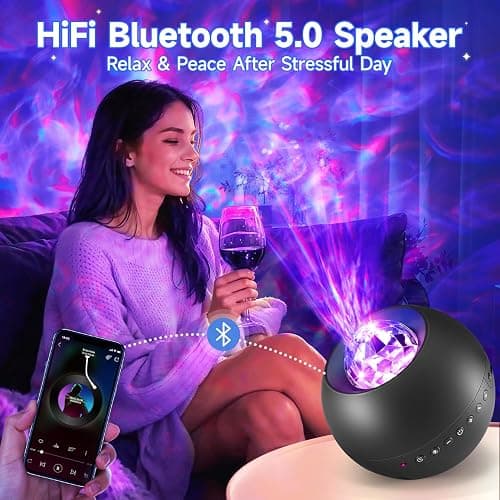 COOLNIGHT Galaxy Light Projector, 210 Light Effects Ceiling Projector with 15 White Noise, HiFi Bluetooth Galaxy Projector for Bedroom, Remote & Timer –Galaxy Projector Lights for Bedroom Adults thumbnail 5