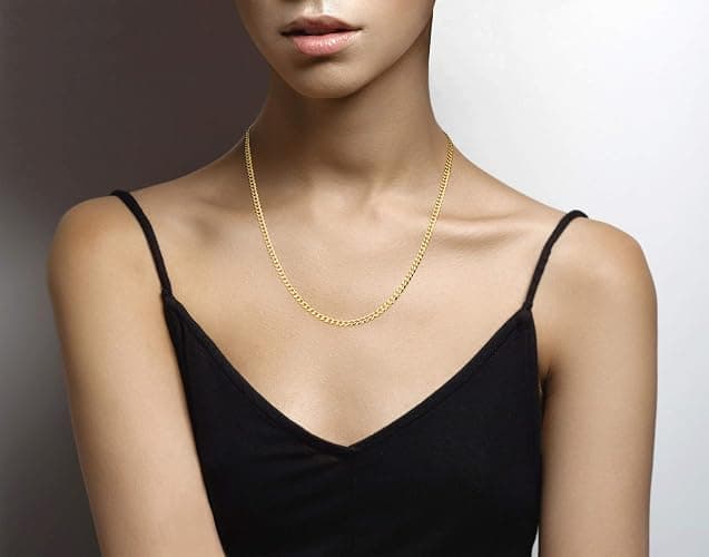 Miabella Italian 18K Gold Plated 925 Sterling Silver 3.5mm Diamond-Cut Cuban Link Curb Chain Necklace for Women Men, Made in Italy thumbnail 3