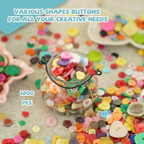 1200pcs Assorted Resin Buttons Bulk, Random Mixed Colors Craft Set | Random Mixcolor Sewing Crafts Clothes, DIY Manual Painting Art, Handmade Ornaments, and Creative Decoration thumbnail 2