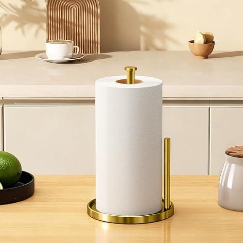 Paper Towel Holder Countertop, Standing Paper Roll Holder with Anti Slip Weighted Base, Stainless Steel Freestanding Paper Towel Holder for Kitchen, Gold thumbnail 2