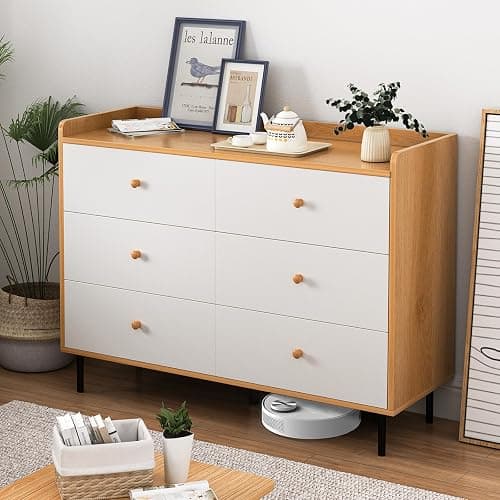 MAIYORIAT Dresser for Bedroom, 6 Drawer Natural Wood Dresser with Wide Drawer and Metal Handles, Modern Dressers & Chests of Drawers for Hallway Entryway thumbnail 2