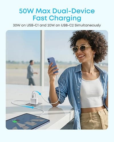 Anker Zolo USB C Charger Block, 2-Pack 4-Port Wall Adapter with 50W Max Output, 2 USB-C and 2 USB-A, Compact and Stable Design, for iPhone 17/16 Series, MacBook, iPad, Pixel, Galaxy, and More (White) thumbnail 4