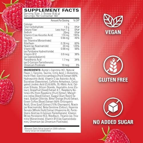 EHP Labs OxyShred Pre Workout Powder - Preworkout Powder with L Glutamine & Acetyl L Carnitine, Energy Boost Drink - Raspberry Refresh, 60 Servings thumbnail 3