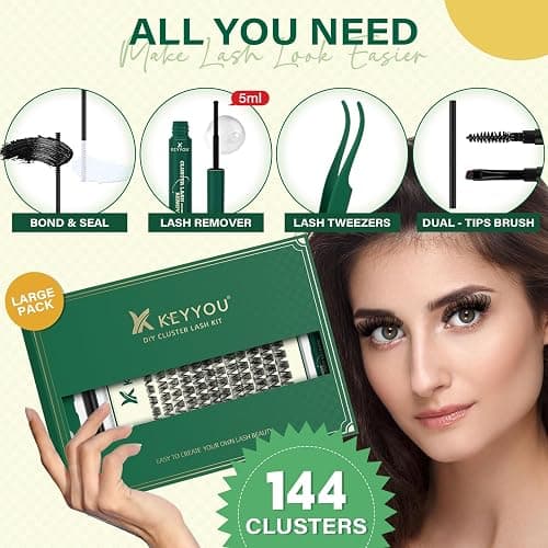 KEYYOU Lash Clusters Kit Natural Wispy DIY Lash Extension Kit 144pcs Lash Clusters Eyelash Extension Kit with Mascara Brush Bond and Seal Glue Remover Applicators Brush for Lash Extensions (Y01 Kit) thumbnail 6