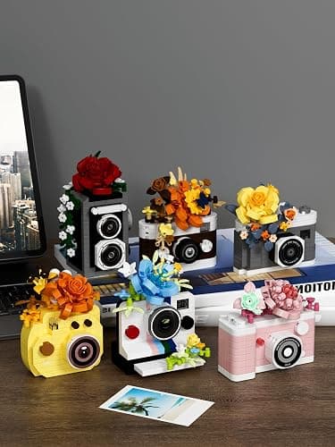 Pink Jasmine Time Cute Flower Camera Series Mini Building Blocks Toy | DIY miniature micro bricks kit. Ideal collection for home desktop decor. Perfect botanical gift for kids and adults. thumbnail 6