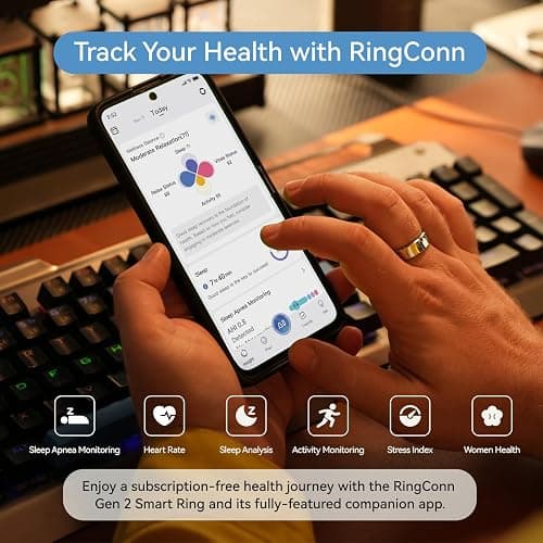 RingConn Gen 2, World’s First Smart Ring with Sleep Apnea Monitoring, No APP Subscription, 12-Day Battery Life, Stress/Heart Rate/Women's Health Tracker, Android & iOS Compatible (Silver, Size 9) thumbnail 4