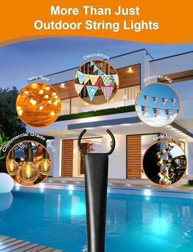 4 Pack String Light Poles for Outside, Thickened Metal Christmas Lights Hanger Pole Outdoor with Fork, Lighting Hanging Post Accessories for Patio Decor Garden Backyard Yard Outside Decorations thumbnail 3