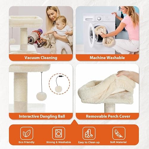 PAWZ Road Cat Tree for Indoor Cats, 31.5''=80CM Cute Cat Tower with Cat Condo Sisal Scratching Ramp Cozy Hammock and Removable Top Bed Perch for Kittens, Beige thumbnail 5