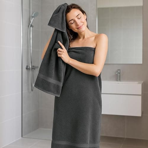REDKISS Towels 8 Piece Luxury Bath Towel Set, 2 Bath Sheets (35x70 in), 2 Hand Towels, 4 Washcloths, 100% Cotton Super Absorbent & Quick-Dry Shower Towels for Bathroom Spa Gym Hotel Yoga - Grey thumbnail 2