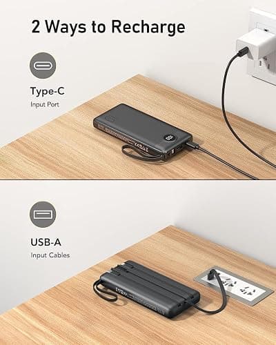 VEEKTOMX Portable Charger Built-in Cables,10000mAh Power Bank for iPhone,Fast Charge USB C Battery Pack Travel Essentials Powerbank Compatible with iPhone 17/16/15/14, Samsung S25/24, Android, etc thumbnail 6