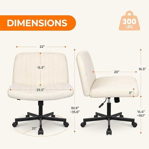 NEO CHAIR Criss Cross Chair with Wheels Home Office Cross Legged Armless Chairs Ergonomic Adjustable Computer Desk Task Wide Seat for Bedroom Vanity Comfy Swivel (Beige) | Cross-Legged Comfort for Vanity, Bedroom, or Home Office, 360° Swivel, Adjustable Height, Rolling Base, and Fabric Finish thumbnail 2