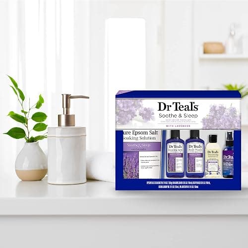 Dr Teal's Lavender Soothe & Sleep Full Regimen 5-piece Gift Set (Epsom Salt Soaking Solution, Foaming Bath, Body Wash, Moisturizing Bath & Body Oil, Pillow Spray) thumbnail 2