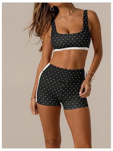 SOLY HUX Women's Tracksuit 2 Piece Outfits Polka Dots Crop Tank Tops and High Waisted Biker Shorts Workout Sets thumbnail 3